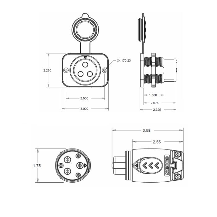 Marinco 70A Trolling Plug and Receptacle